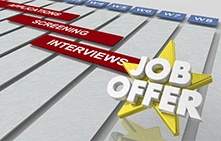 Image showing words Screening Interviews and Job Offer with yellow star background under Job Offer.